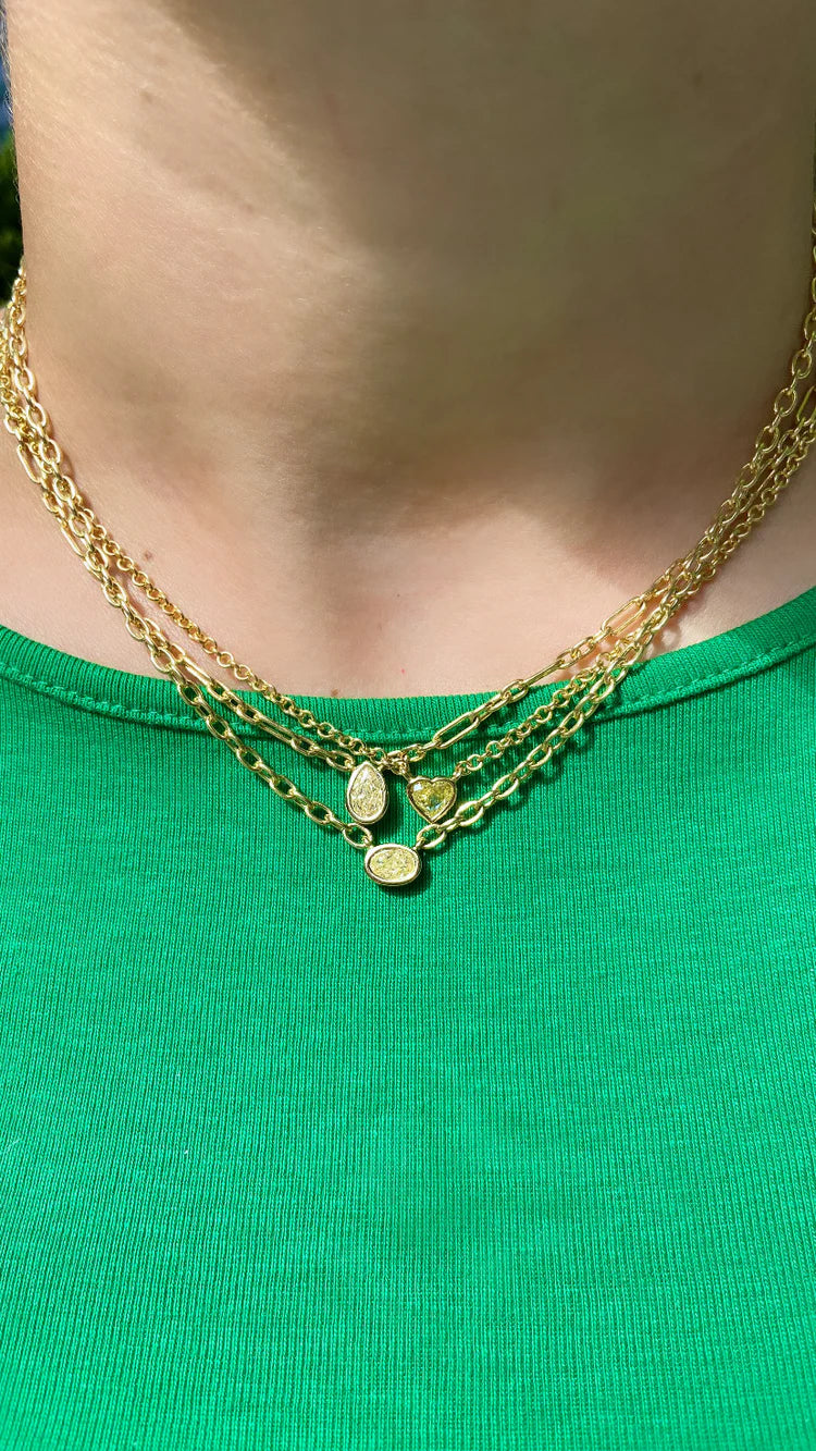 Pear Yellow Diamond Solitaire Bezel Chain Pendant
