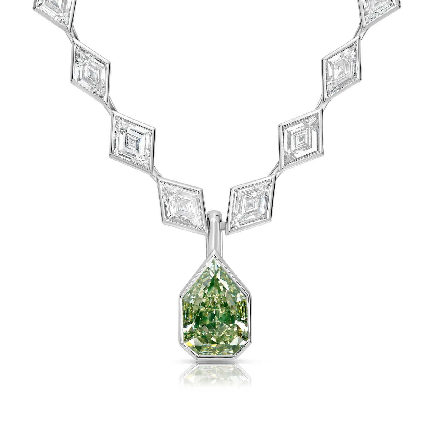 6.35ct Fancy Grayish Yellowish Green Lozenge GIA on Lozenge Bezel set Necklace