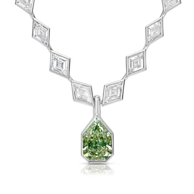 6.35ct Fancy Grayish Yellowish Green Lozenge GIA on Lozenge Bezel set Necklace