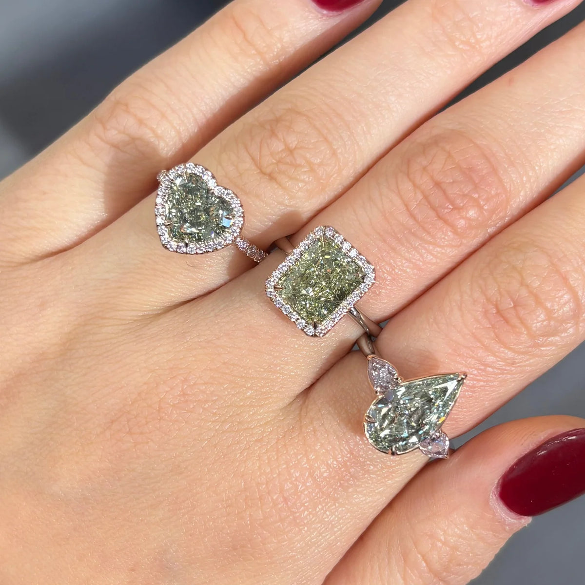 3.42ct Fancy Grayish Yellowish Green Heart Diamond Ring VS2 GIA