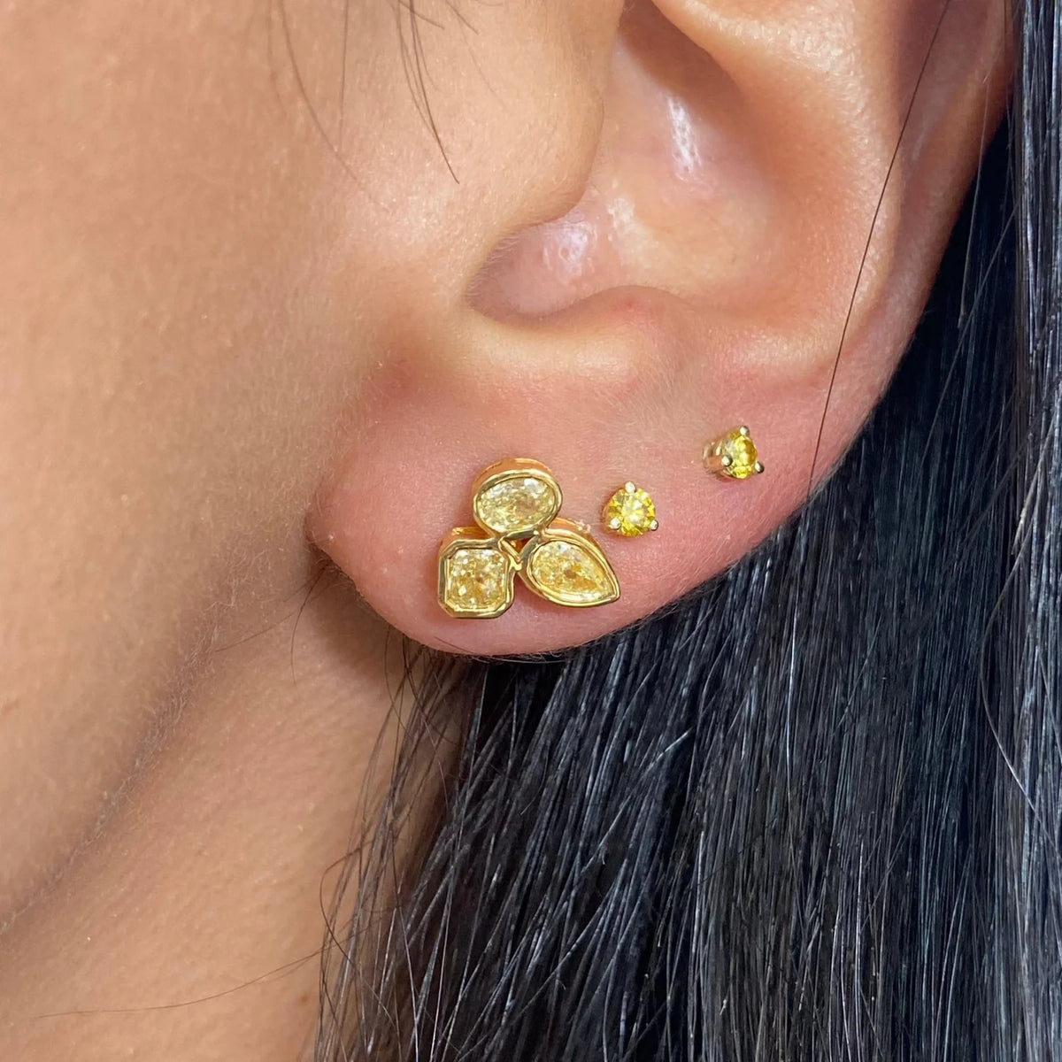 1.47ctw Three Stone Yellow Diamond Bezel Earrings