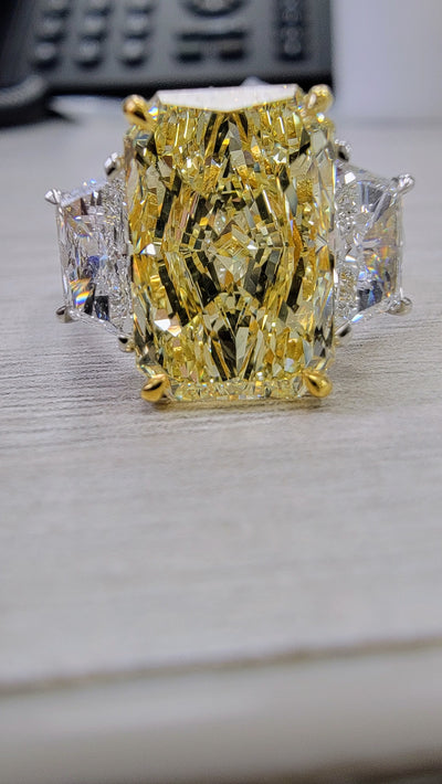 4ct Fancy Yellow Elongated Radiant GIA Ring