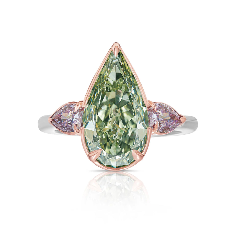 3.05ct Fancy Light Grayish Greenish Yellow Pear Diamond Ring SI1 GIA