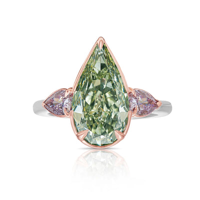 3.05ct Fancy Light Grayish Greenish Yellow Pear SI1 GIA Ring