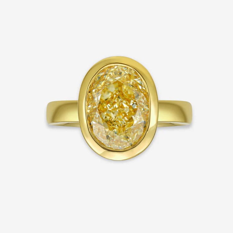 3.65ct Fancy Light Yellow Oval VS1 GIA Bezel Ring