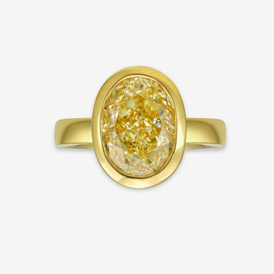 3.65ct Fancy Light Yellow Oval VS1 GIA Bezel Ring