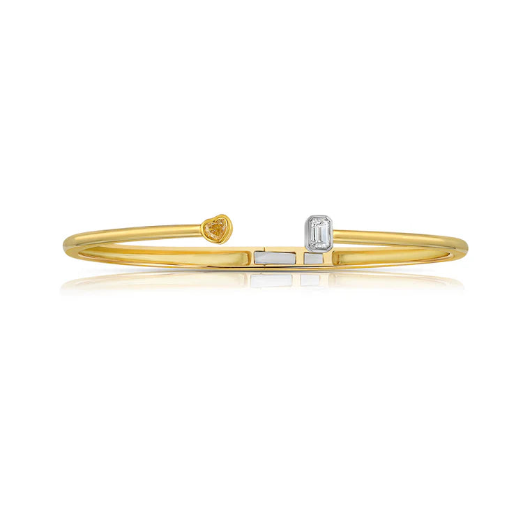 0.39ctw Two-Stone Yellow Diamond and White Diamond Bezel Set Bangle