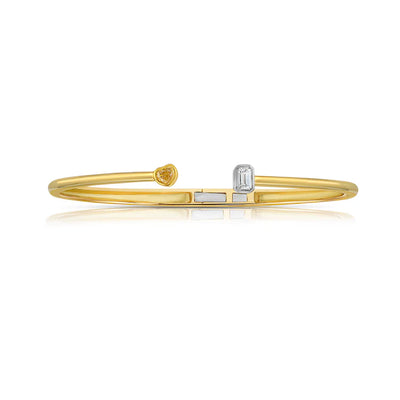 Two-Stone Yellow and White Diamond Bezel Set Bangle
