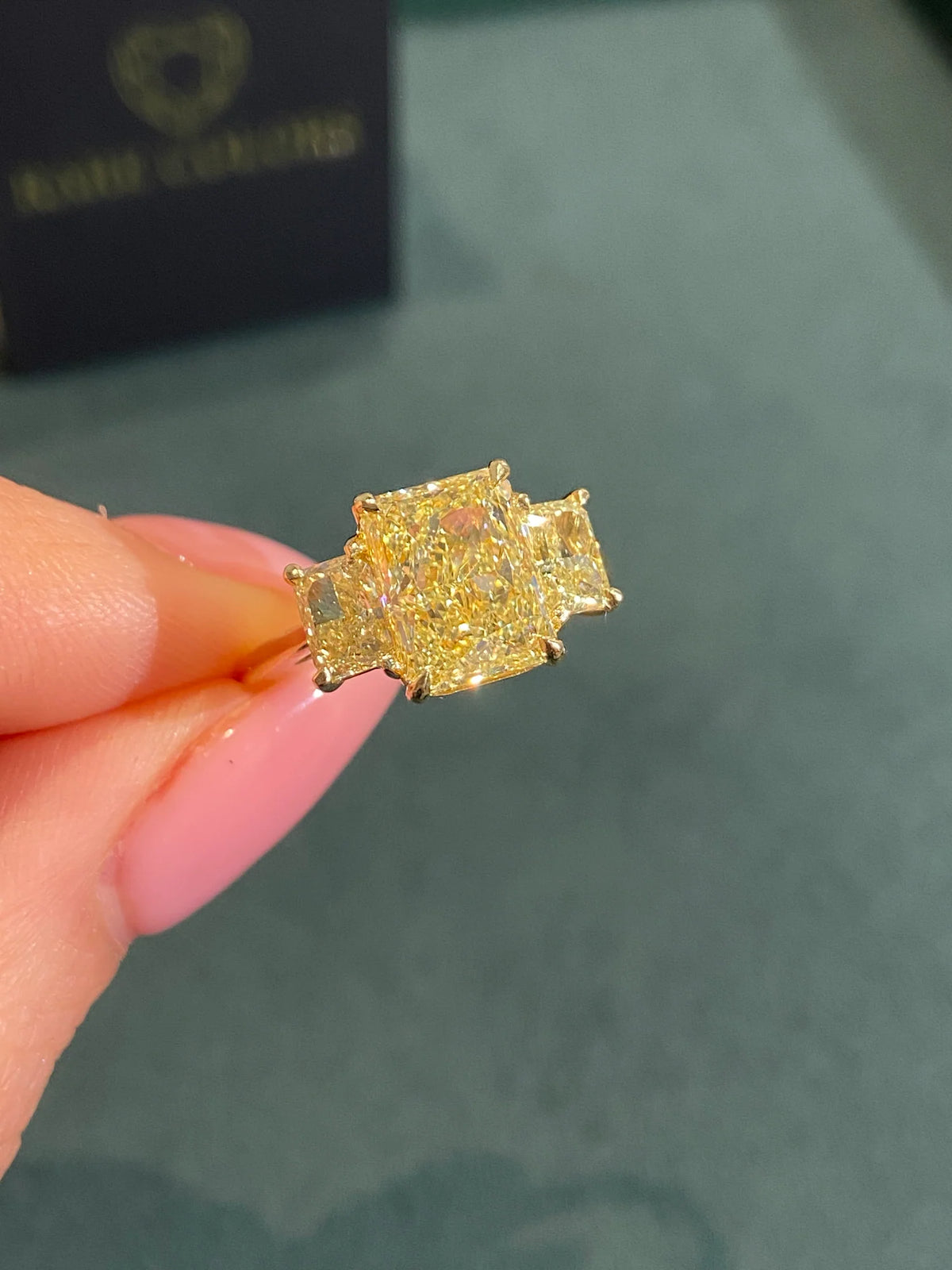 3.0ct Fancy Yellow Elongated Radiant Diamond Ring GIA