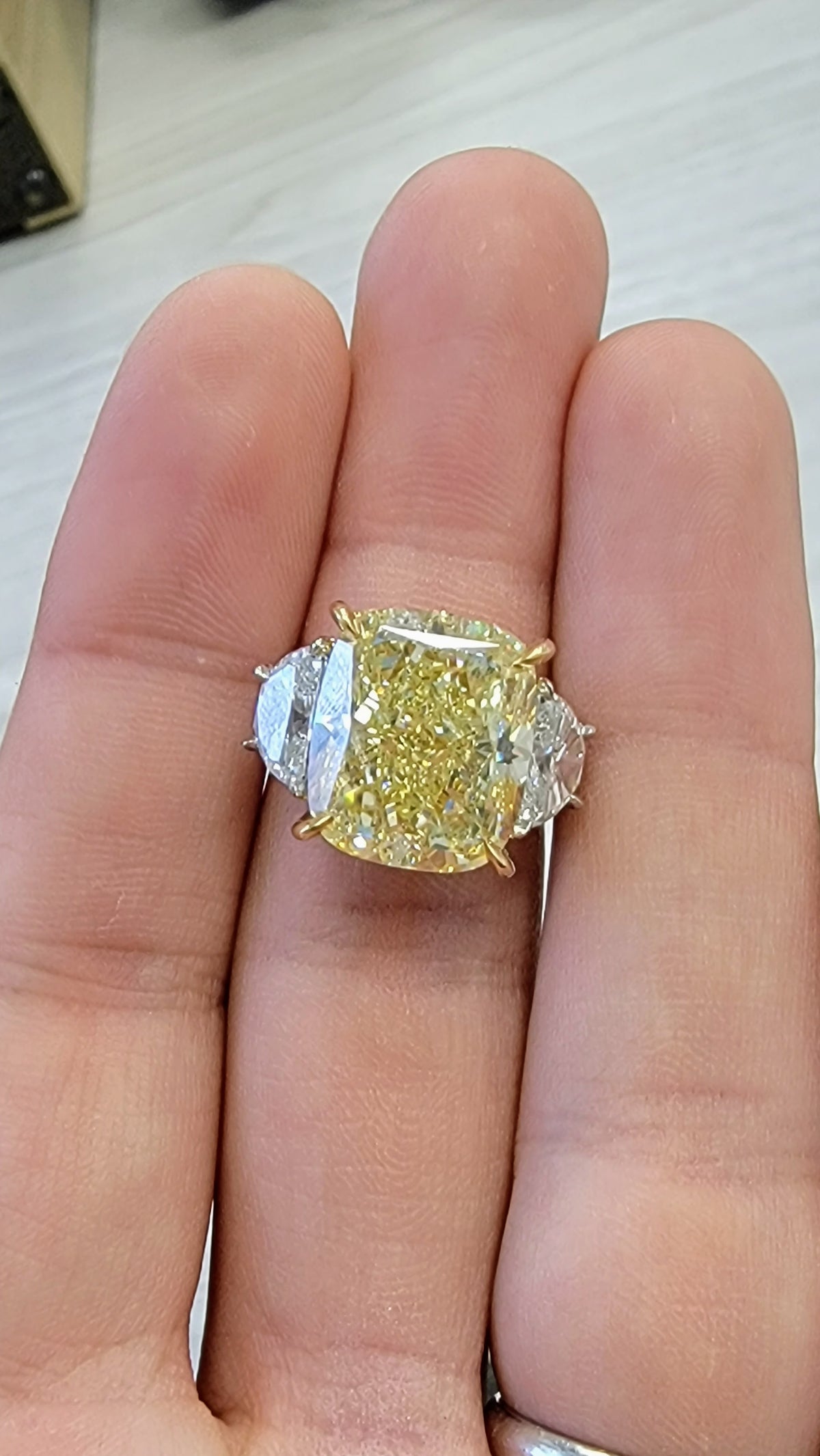 16.22ct Fancy Yellow Cushion Diamond Internally Flawless Ring GIA