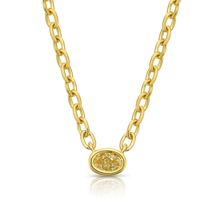 0.70ct Oval Yellow Diamond Solitaire Bezel Chain Pendant