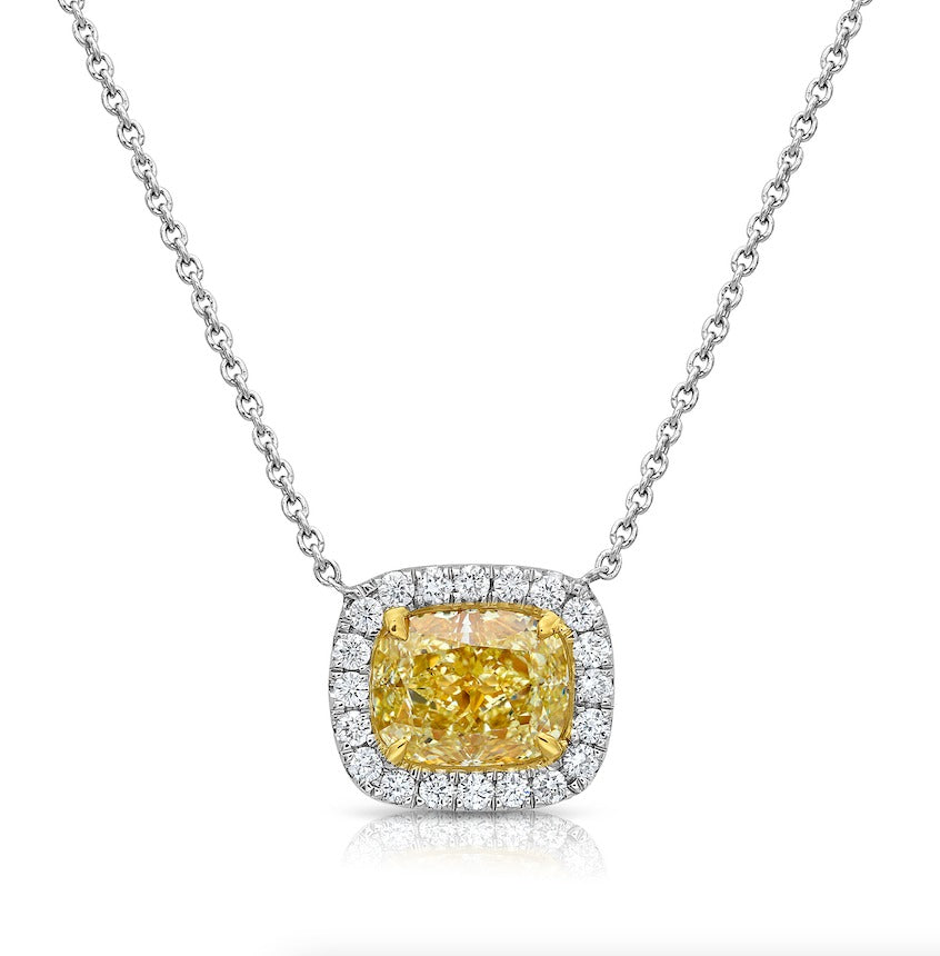 2.01ct Fancy Light Yellow Cushion Diamond Pendant VVS1 GIA