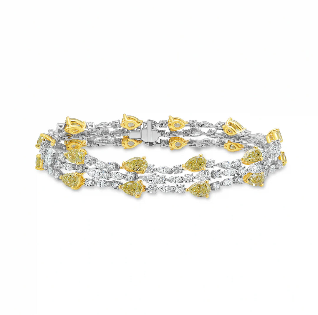 13 carat total weight Fancy Yellow Pear and White Diamond Multi-Row Bracelet by Namdar Diamonds