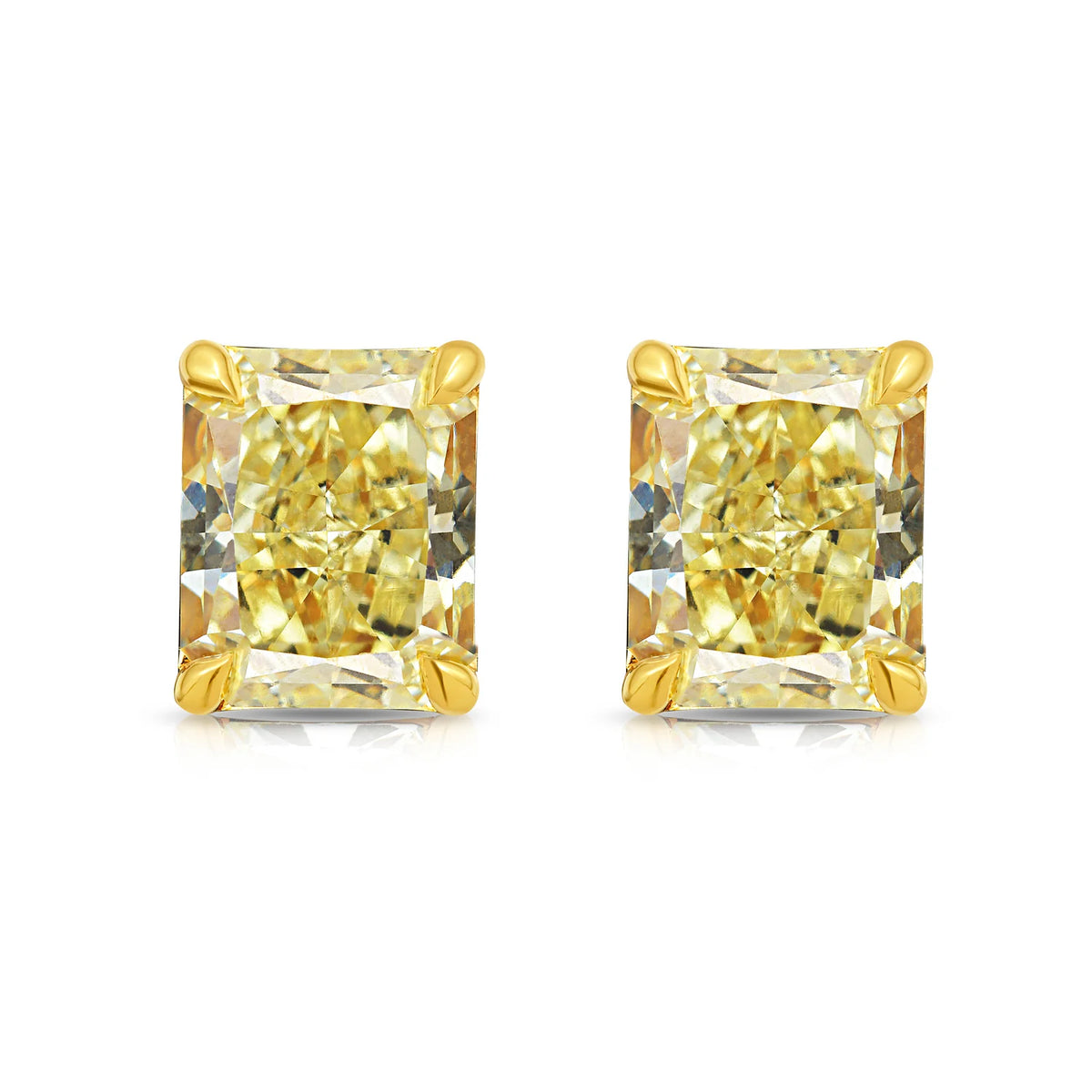 2.85ctw Fancy Yellow Elongated Radiant Diamond Stud Earrings VS GIA