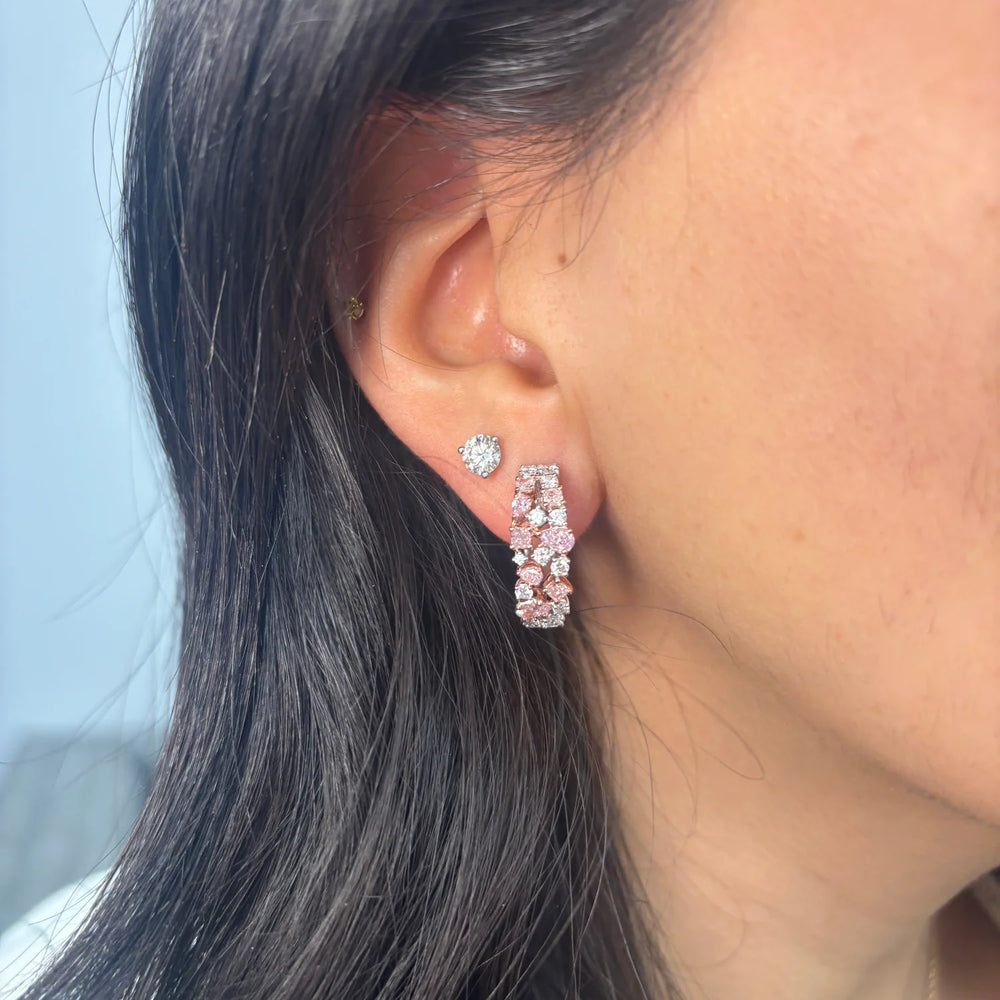 2.69ctw Mixed Shape Pink & White Diamond Hoop Earrings