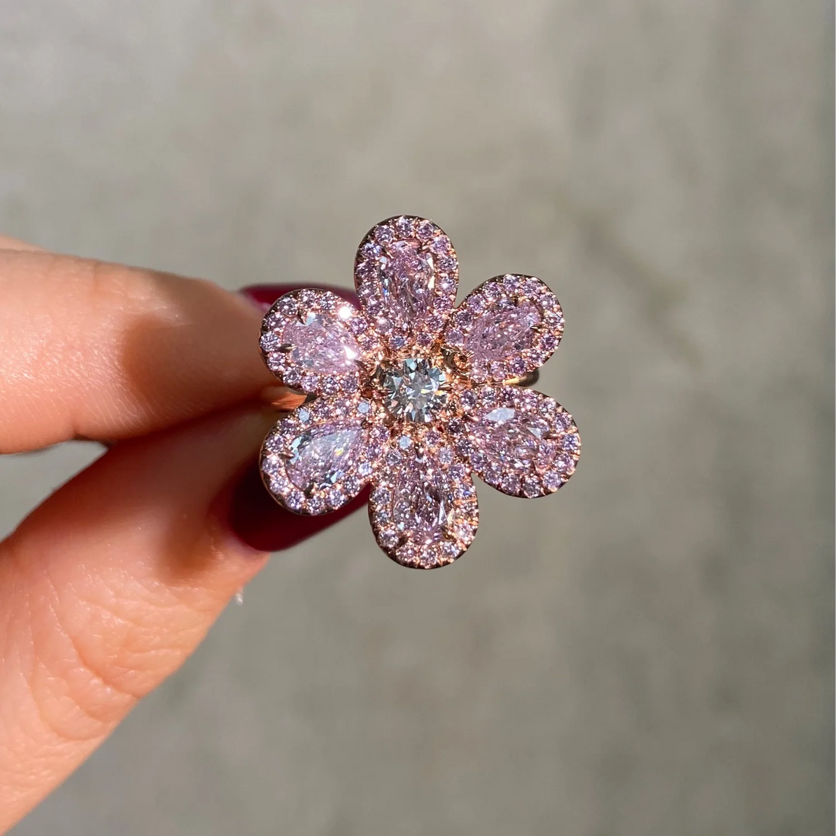 1.98ctw Fancy Light Purplish Pink Diamond Flower Ring GIA