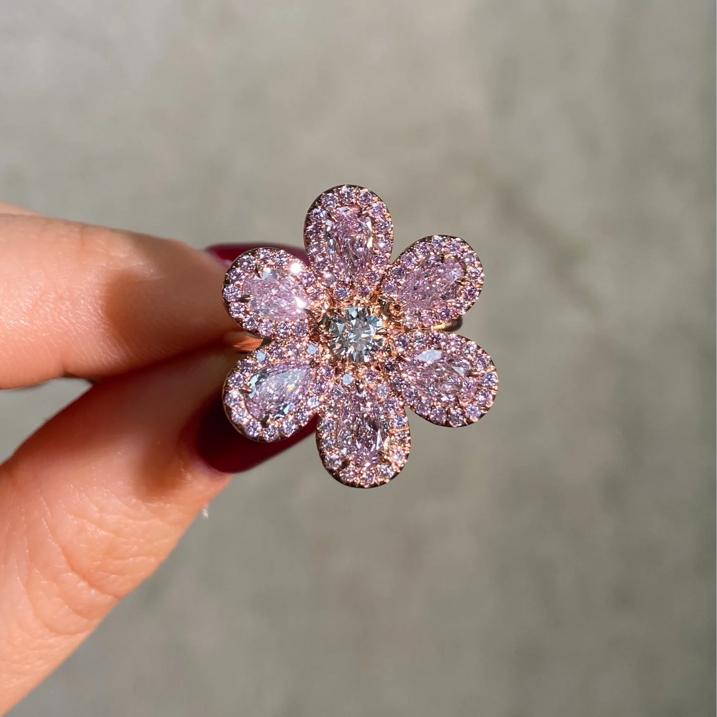 Pink Diamond Flower Ring