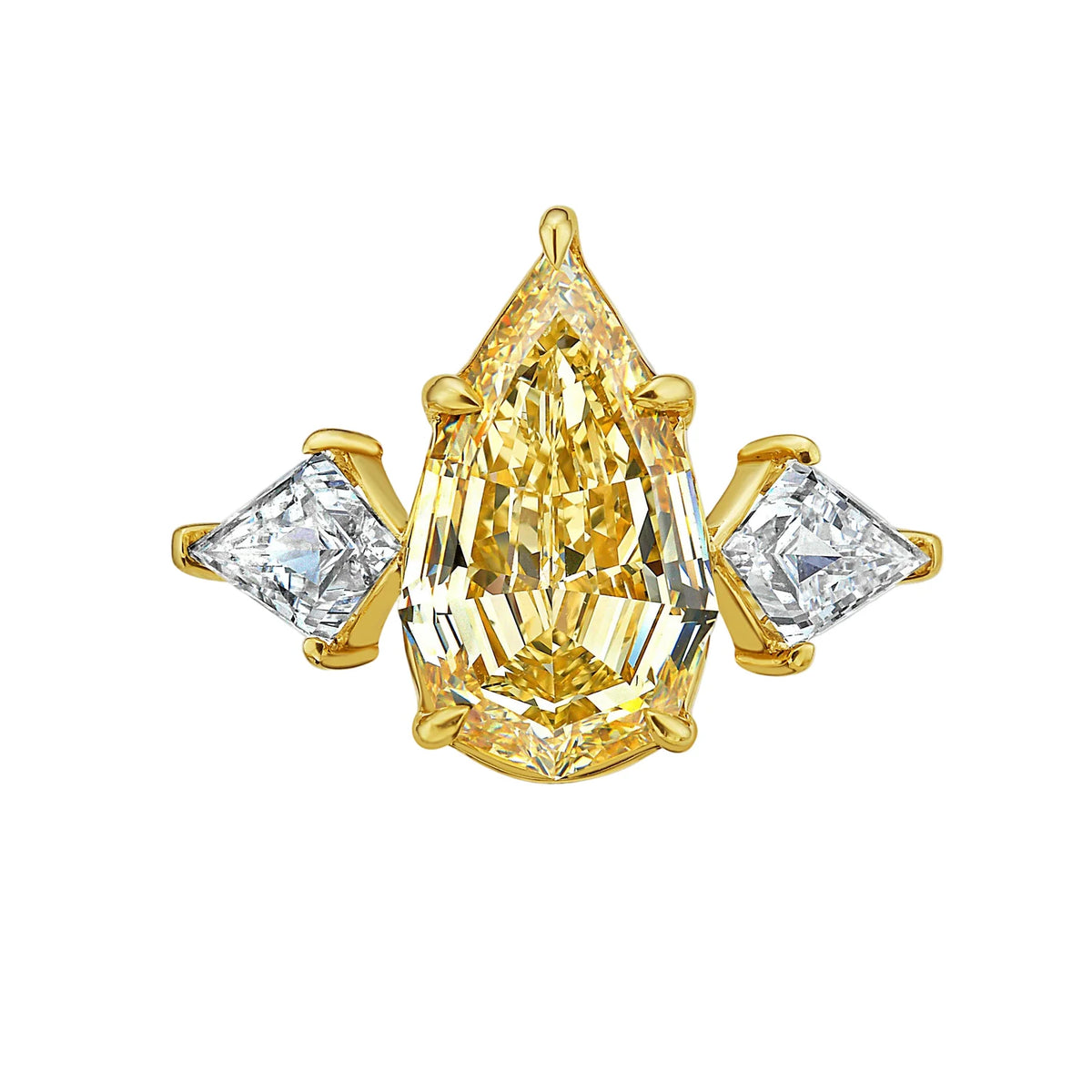 4.02ct Fancy Brownish Yellow Step Cut Pear Diamond Ring VS1 GIA