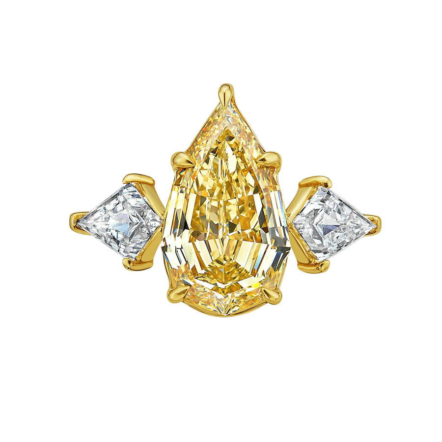 4.02ct Fancy Brownish Yellow Step Cut Pear Diamond Ring VS1 GIA