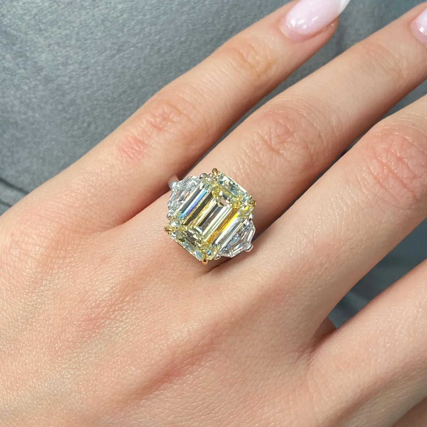 7.36ct Light Yellow Emerald Cut VS1 GIA Ring