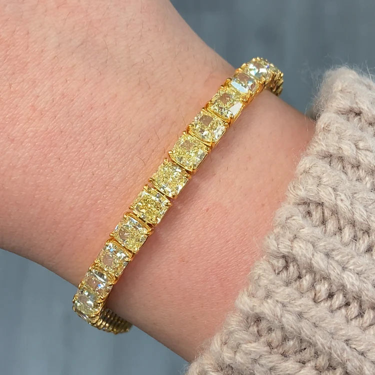 31.10ct GIA Fancy Yellow Cushion Cut Diamond Tennis Bracelet