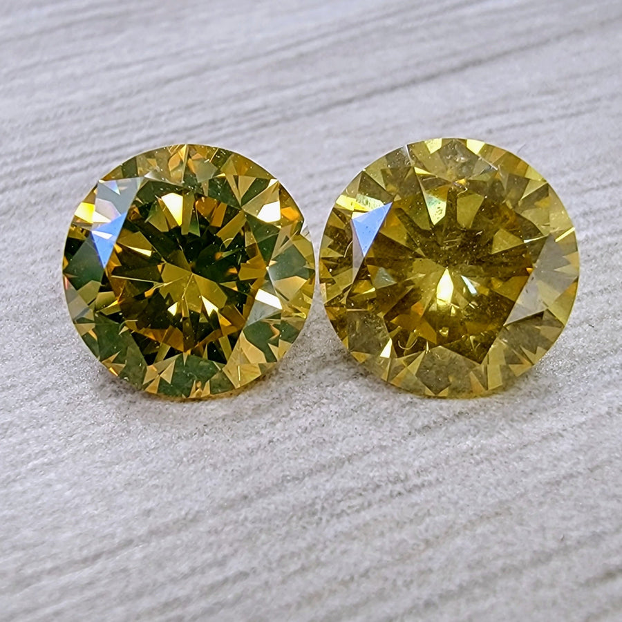 1.56ct & 1.57ct Fancy Deep Yellow Round Diamonds VVS2 / I1 GIA