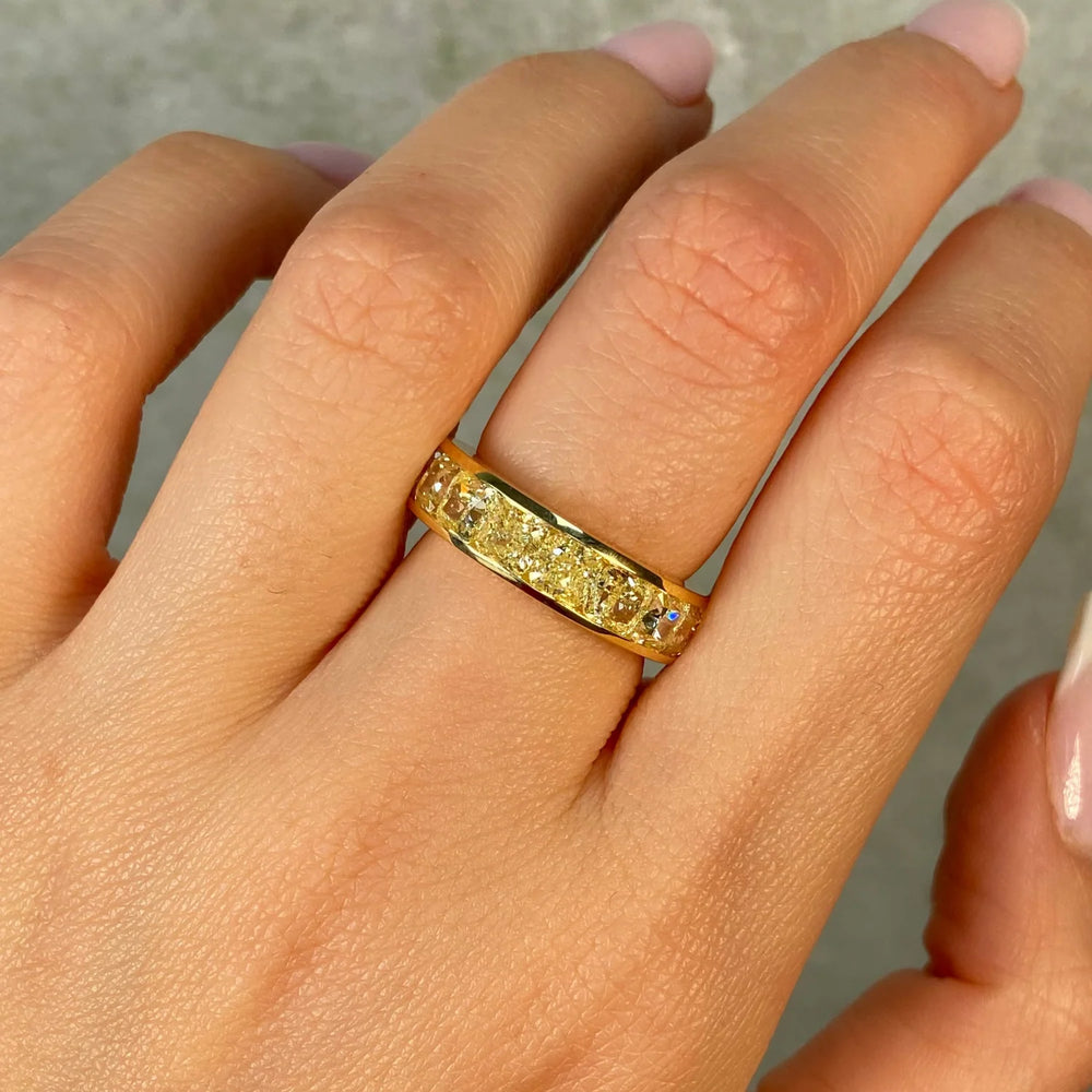8.13ctw Fancy Yellow Cushion Diamond Channel Set Eternity Band