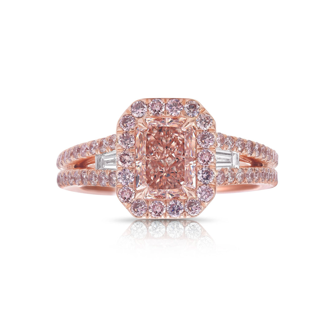 Fancy Brownish Pink Elongated Radiant VVS2 Diamond GIA Ring