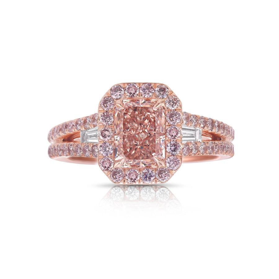 1.15ct Fancy Brownish Pink Elongated Radiant VVS2 Diamond Ring GIA