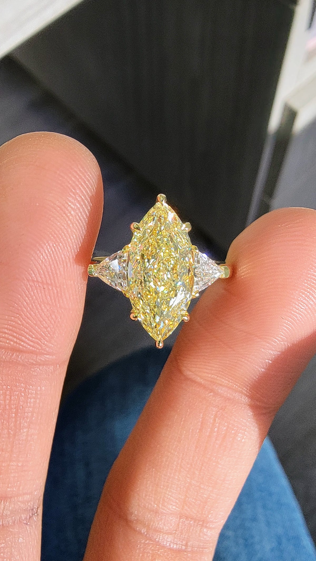 3.34ct Light Yellow Marquise Diamond Ring VS2 GIA