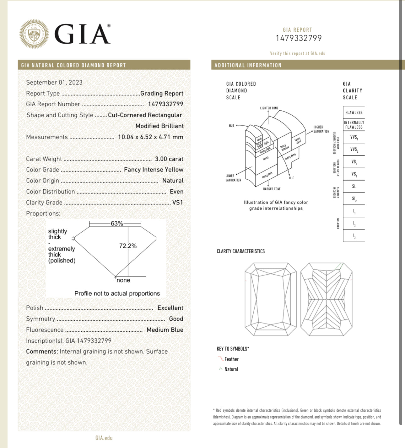 3.00ct Fancy Intense Yellow Elonagted Radiant VS1 GIA