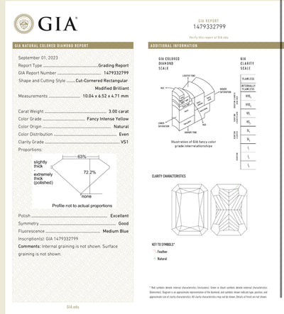3.00ct Fancy Intense Yellow Elonagted Radiant VS1 GIA
