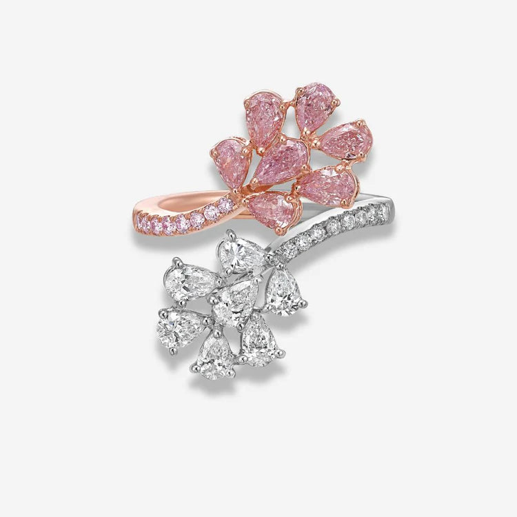 Pink and White Diamond Floral Toi et Moi Ring by Namdar Diamonds