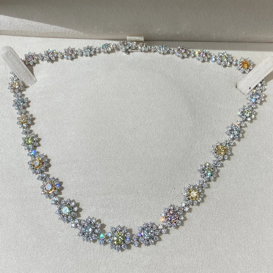23.12ctw Fancy Color Diamond Floral Necklace GIA