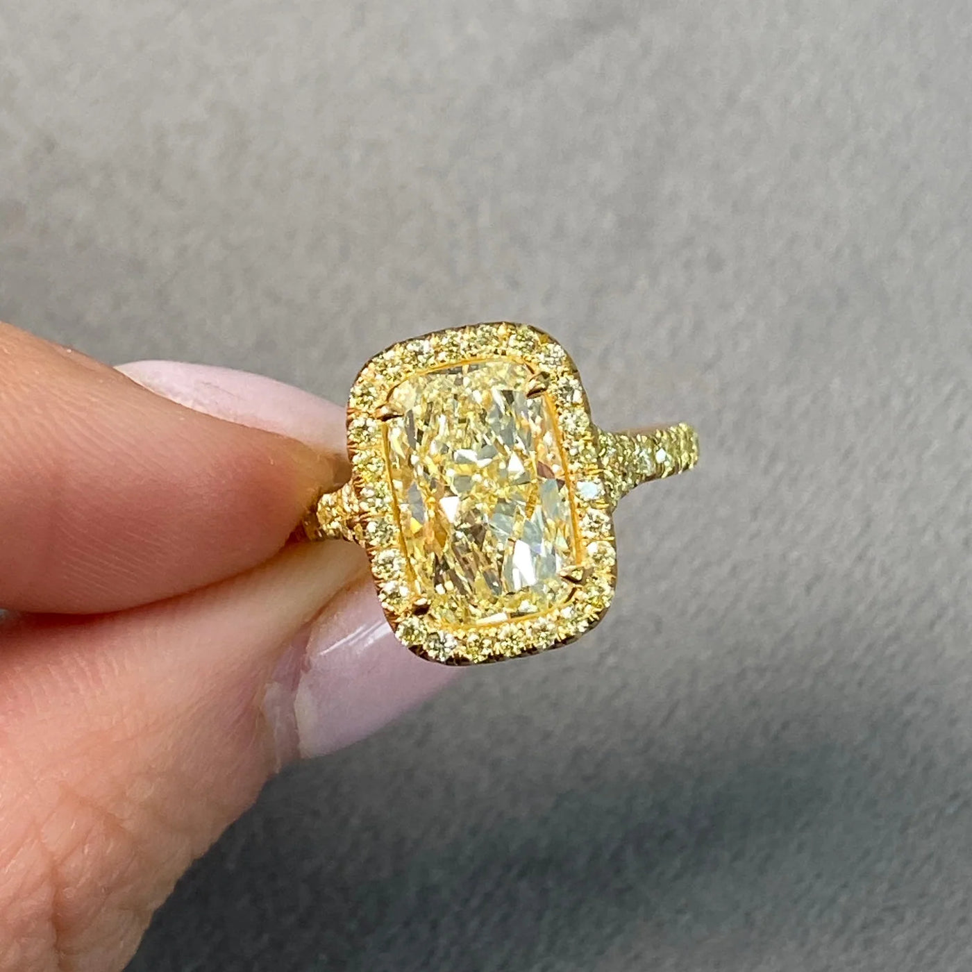 3.32ct Light Yellow Elongated Cushion SI1 GIA Ring