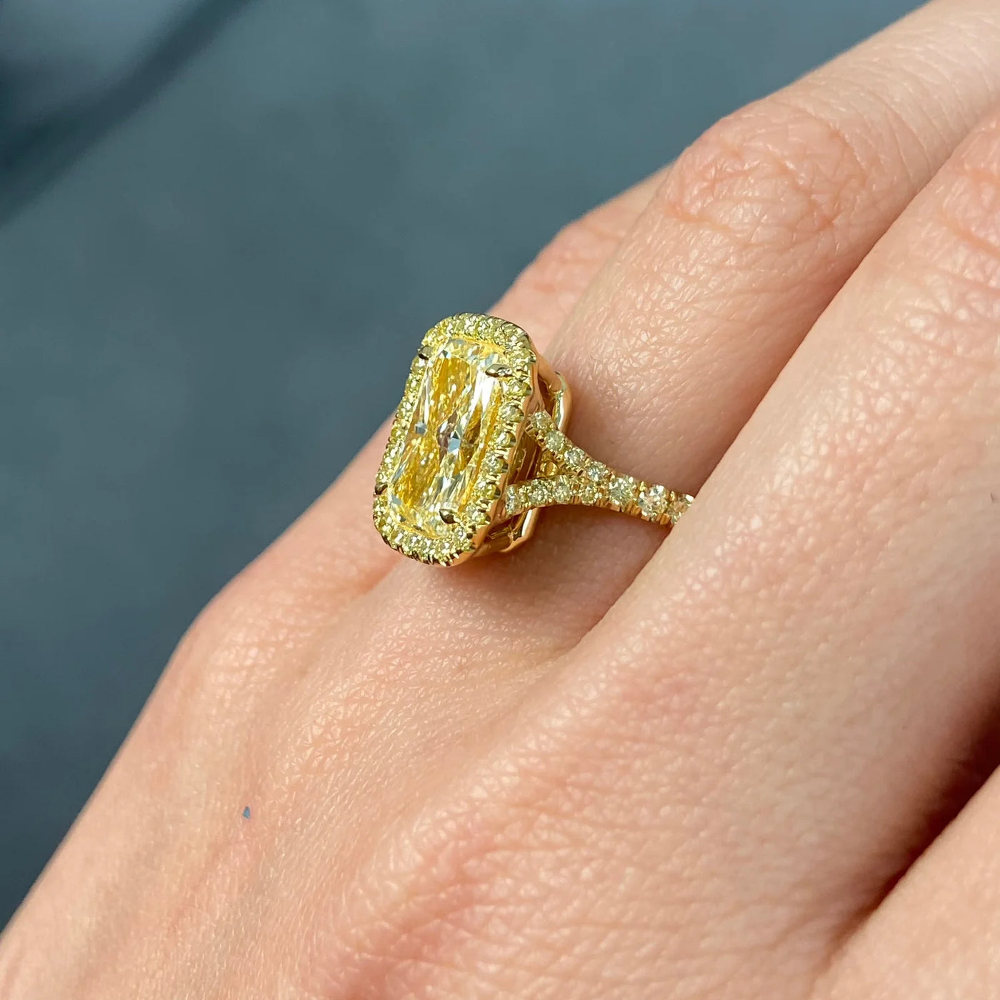 3.32ct Light Yellow Elongated Cushion SI1 GIA Ring