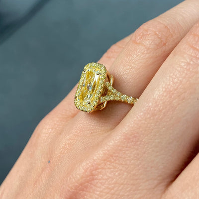 3.32ct Light Yellow Elongated Cushion SI1 GIA Ring