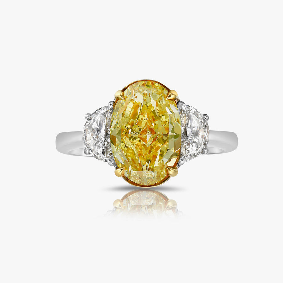 3.01ct Fancy Intense Yellow Oval Diamond Ring SI2 GIA
