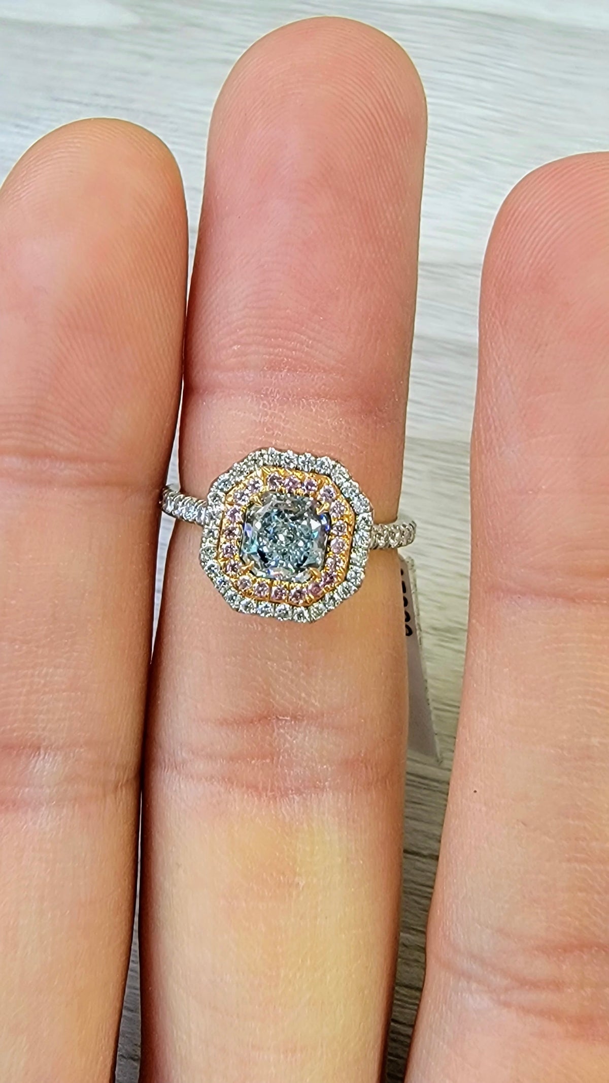 0.86ct Light Blue Radiant Diamond Ring VVS2 GIA