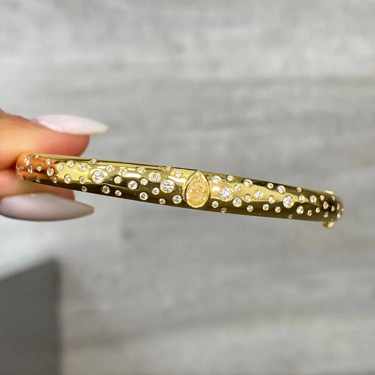 0.28ct Yellow Pear Diamond Domed Pave Bangle