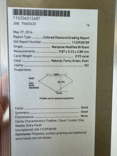 0.93ct Fancy Green Marquise SI2 GIA