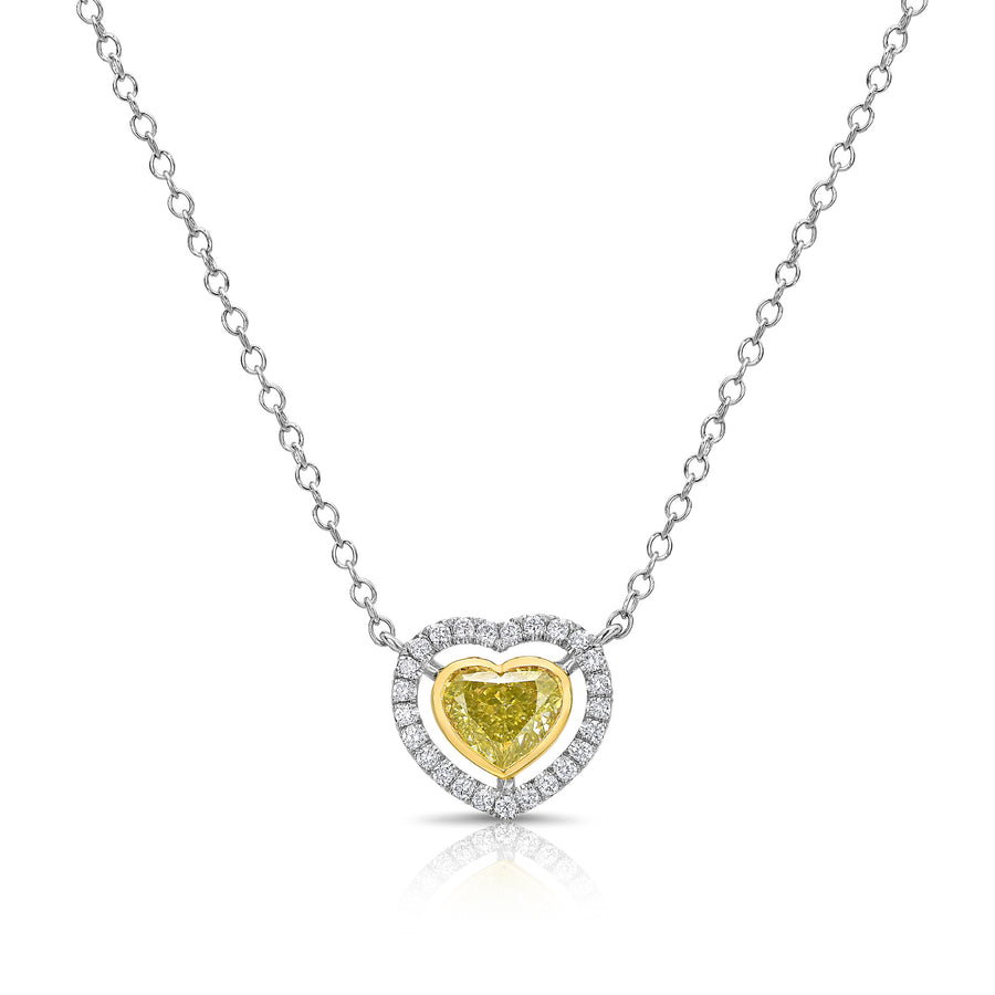 1.02ct Fancy Intense Greenish Yellow NEON Heart Diamond Pendant VS2 GIA