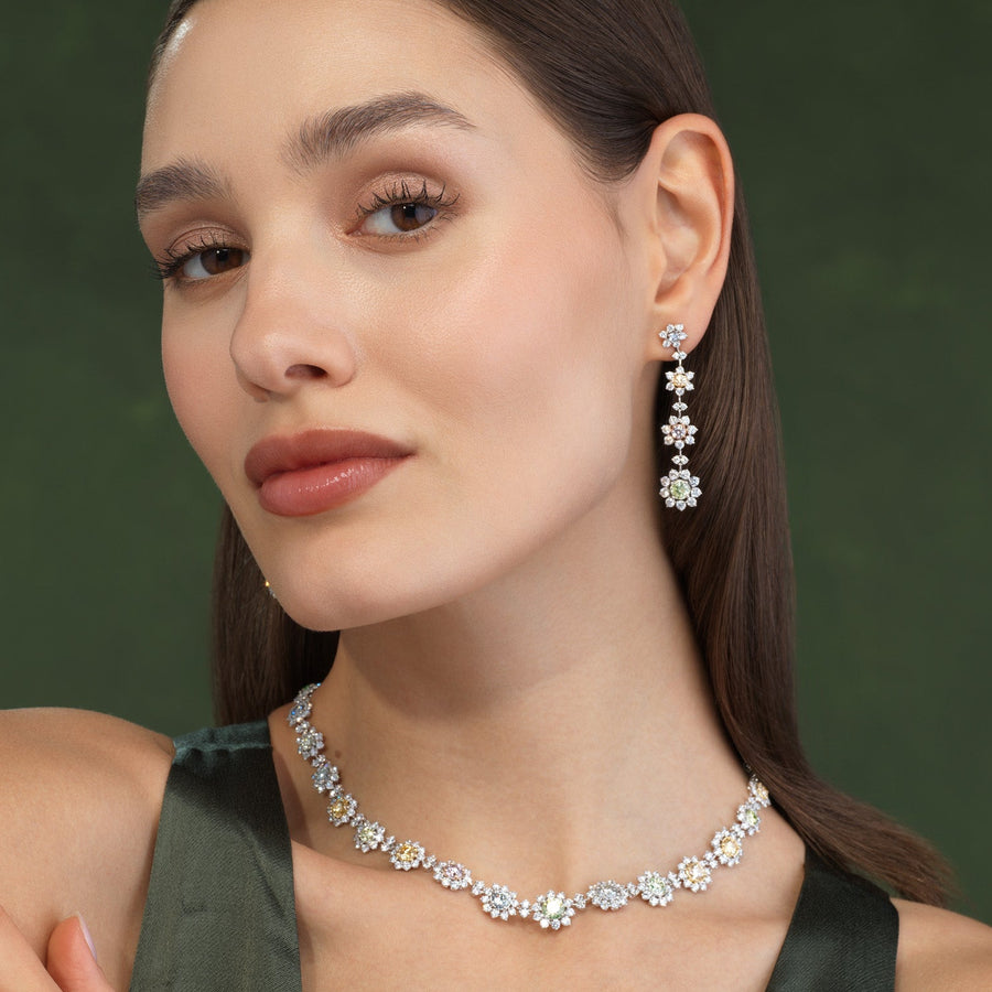 4.98ctw Multi-Fancy Color Diamond Flower Drop Earrings GIA