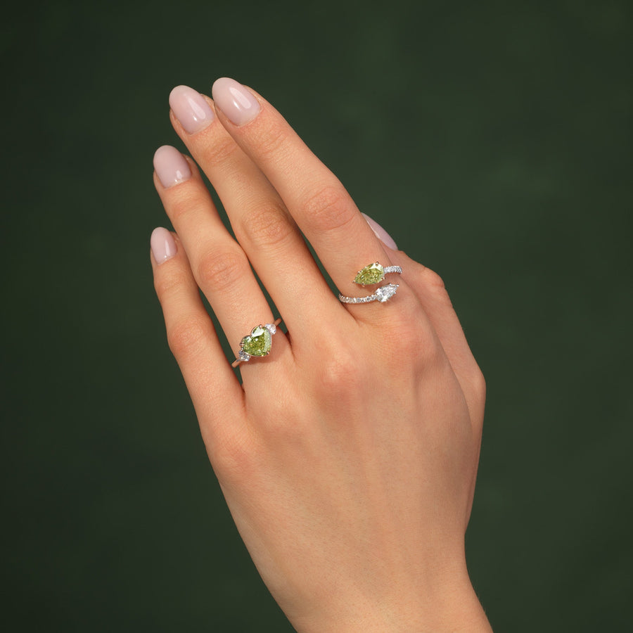 1.58ct Brown-Greenish Yellow Pear Diamond Spiral Ring SI2 GIA