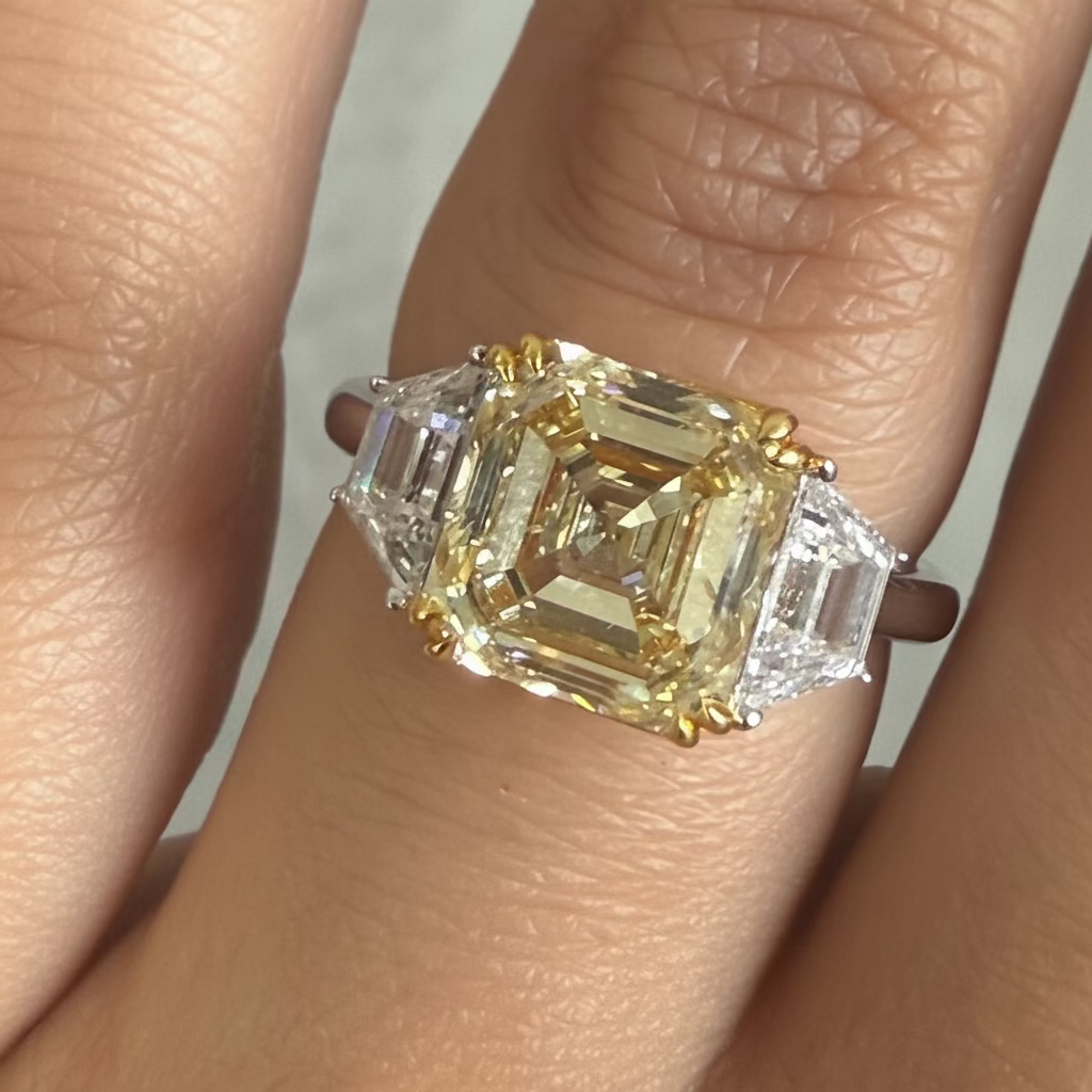 3.60ct Fancy Yellow Asscher Diamond Ring SI1 GIA