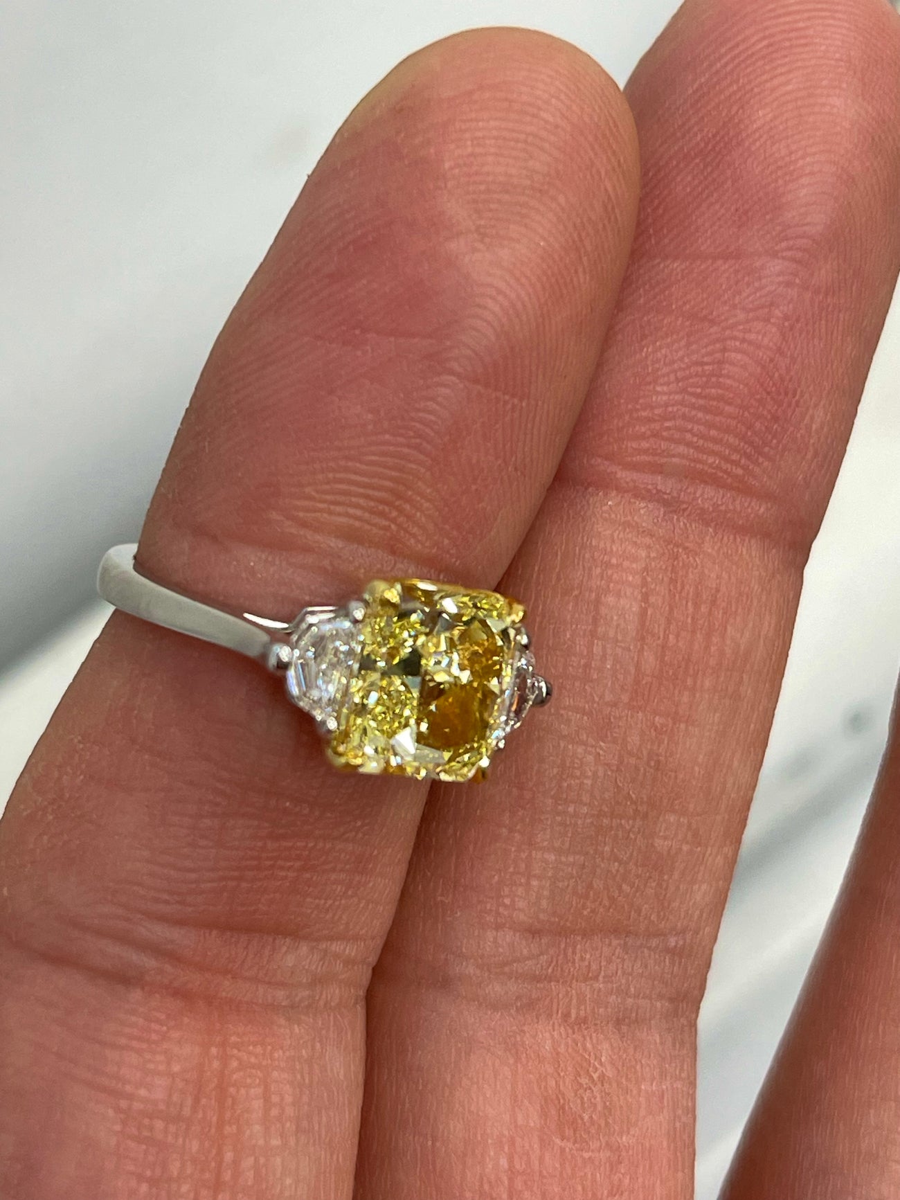 3.02ct Fancy Intense Yellow Radiant Diamond Ring SI1 GIA