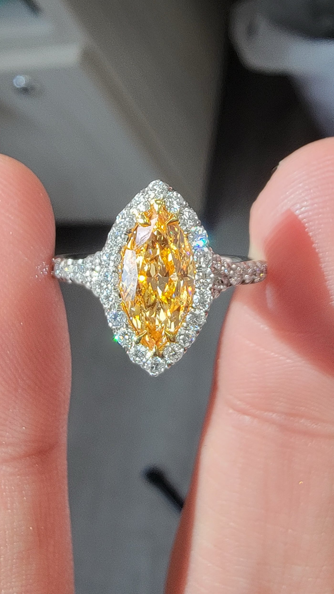 1.05ct Fancy Intense Orange-Yellow Marquise VVS1 Ring