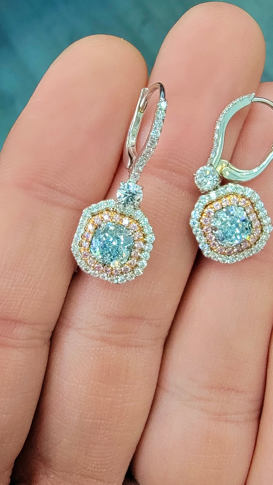 0.88ct & 0.94ct Blue Radiant Diamond Earrings VS GIA