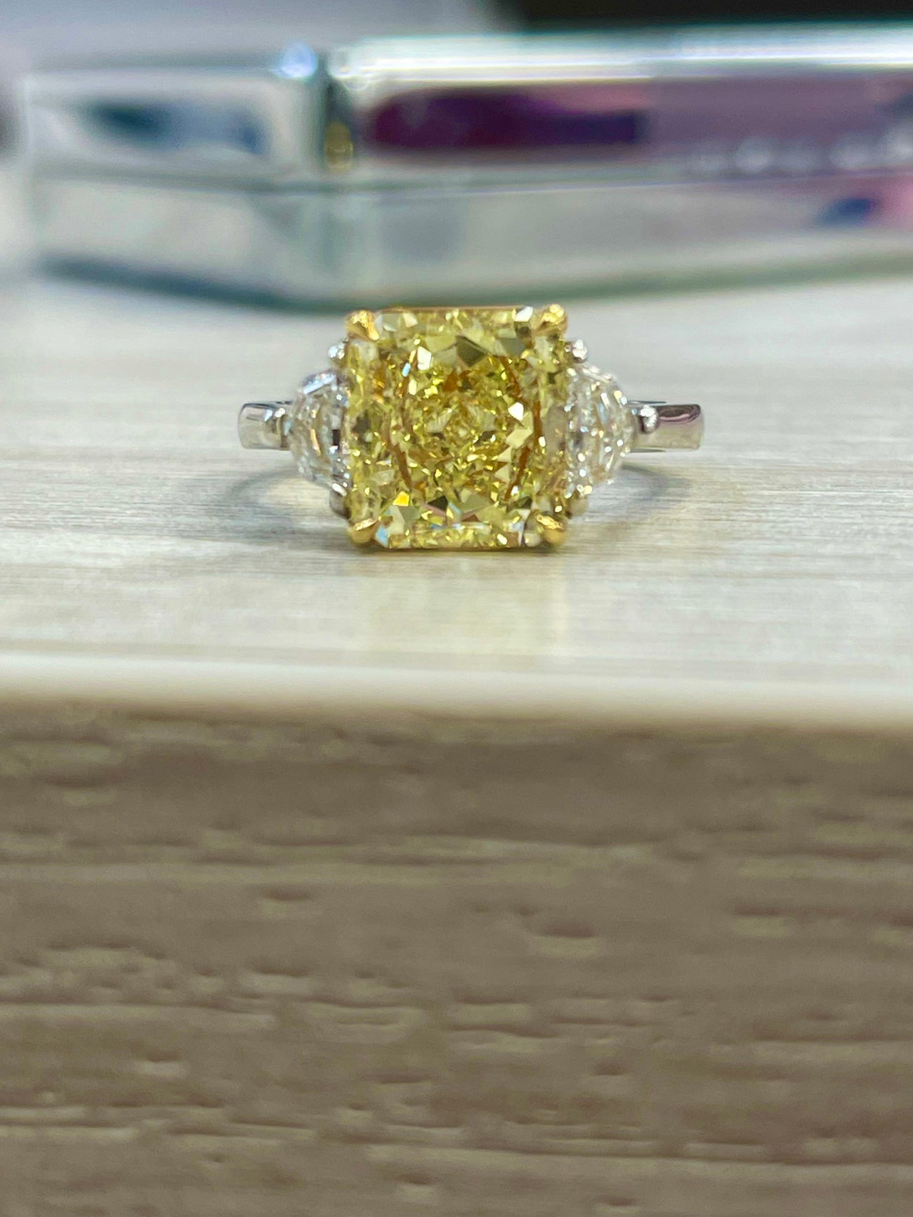3.02ct Fancy Intense Yellow Radiant Diamond Ring SI1 GIA