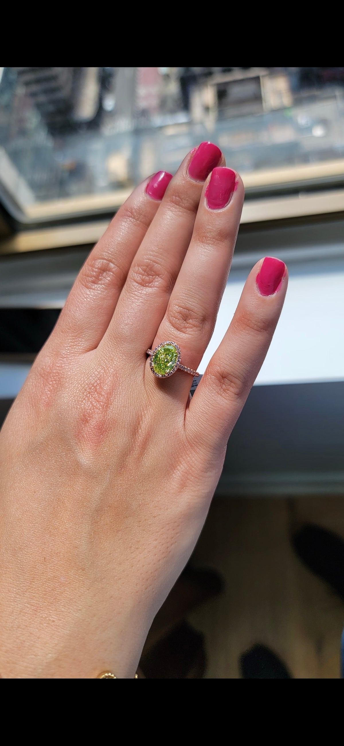 2ct Fancy Intense Green Yellow Oval NEON Diamond Ring GIA